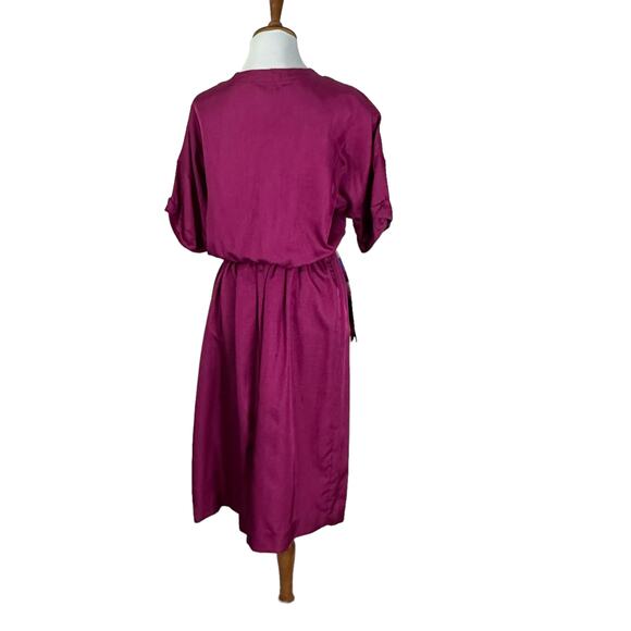 Vintage 80s Fuchsia Purple Secretary Midi Work Dress Lightweight M - Picture 6 of 8